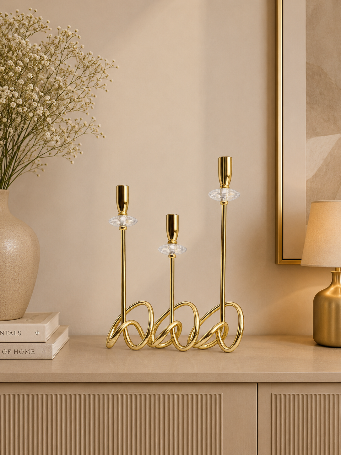 Luxury Gold Spiral Taper Candle Holder Set of 3
