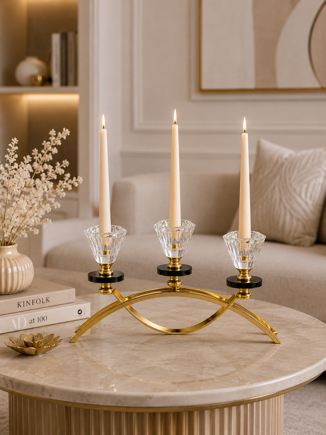 Luxury Gold 3-Light Crystal Candle Holder