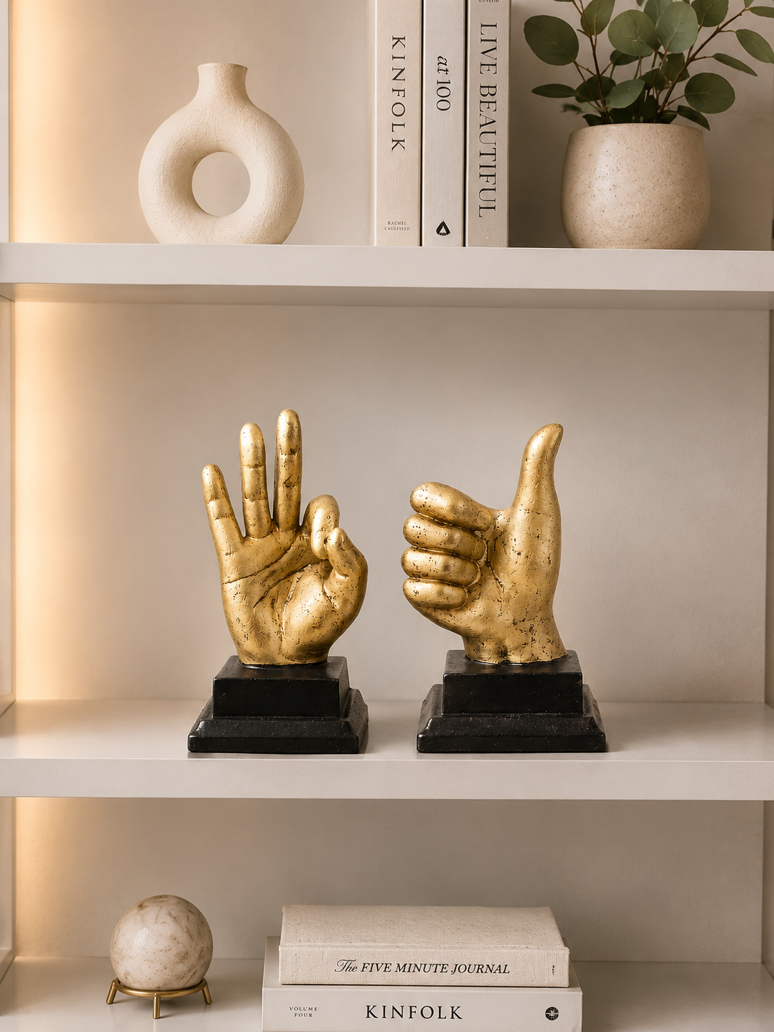 Modern Gold Hand Gesture Bookends Set of 2