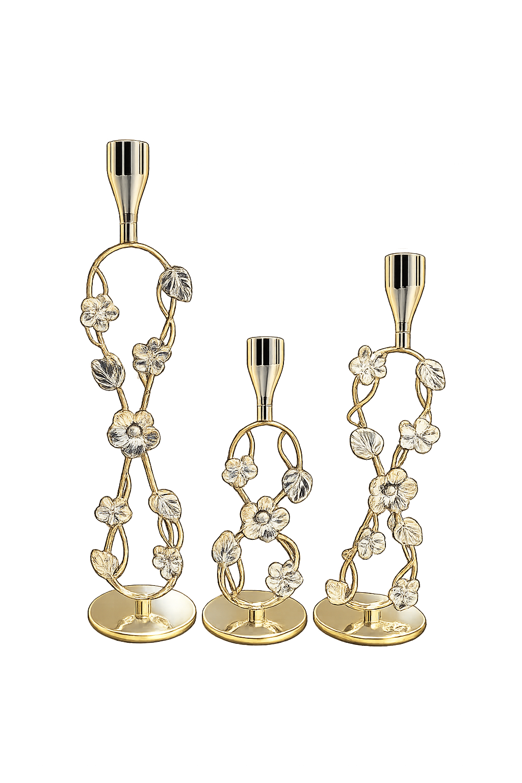 Elegant Gold Floral Metal Candle Holder Set of 3