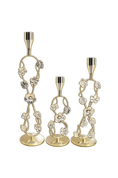 Elegant Gold Floral Metal Candle Holder Set of 3