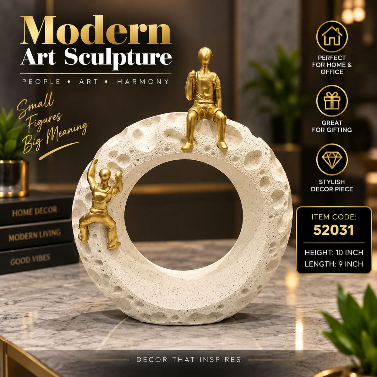 Modern Art Sculpture – Gold Figures on Textured Ring