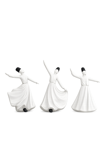 Set of 3 White Whirling Dervish Figurines