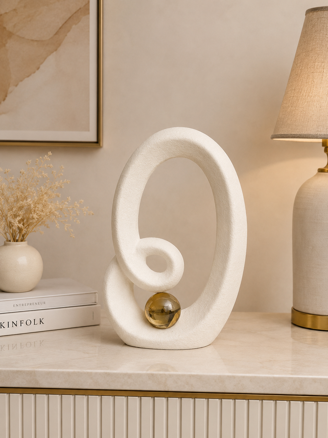 Modern Abstract Loop Sculpture with Gold Sphere