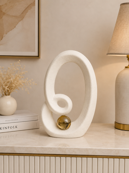 Modern Abstract Loop Sculpture with Gold Sphere