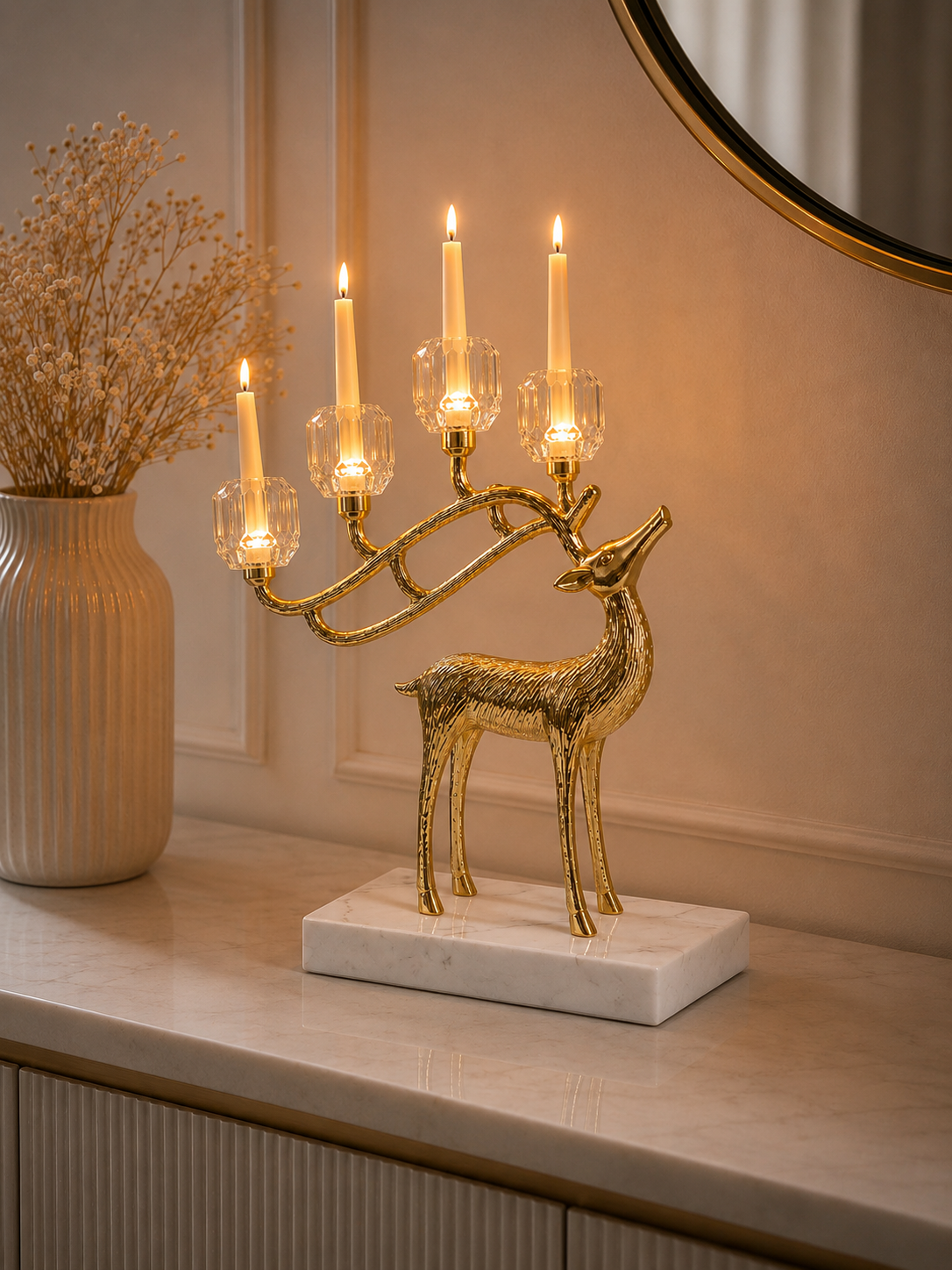 Luxury Golden Deer Crystal Candle Holder