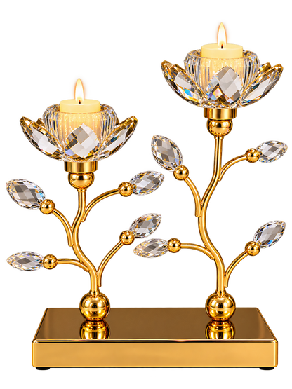Luxury Gold Crystal Lotus Flower Candle Holder Set of 2