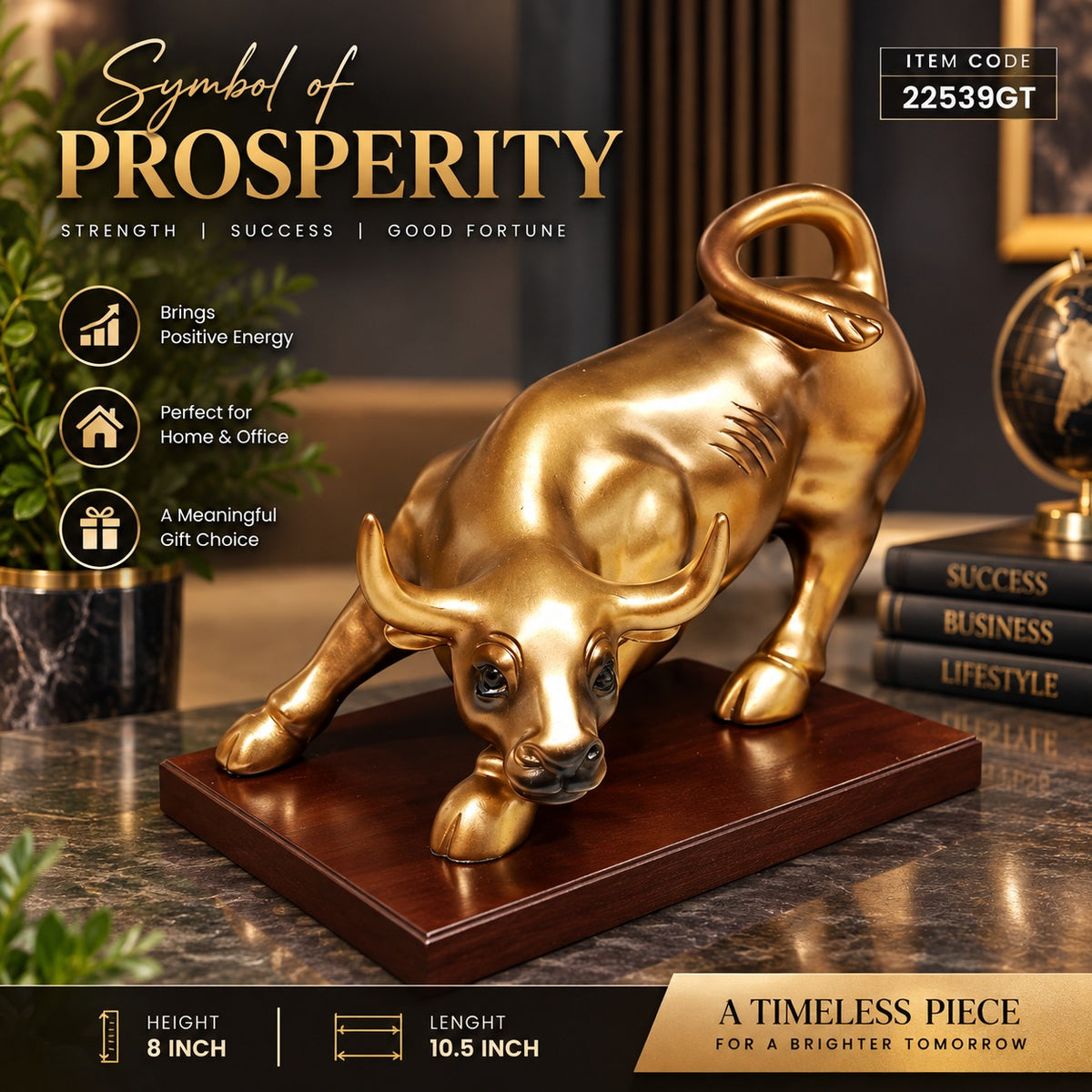 Golden Bull Statue – Premium Gold Prosperity & Success Decor