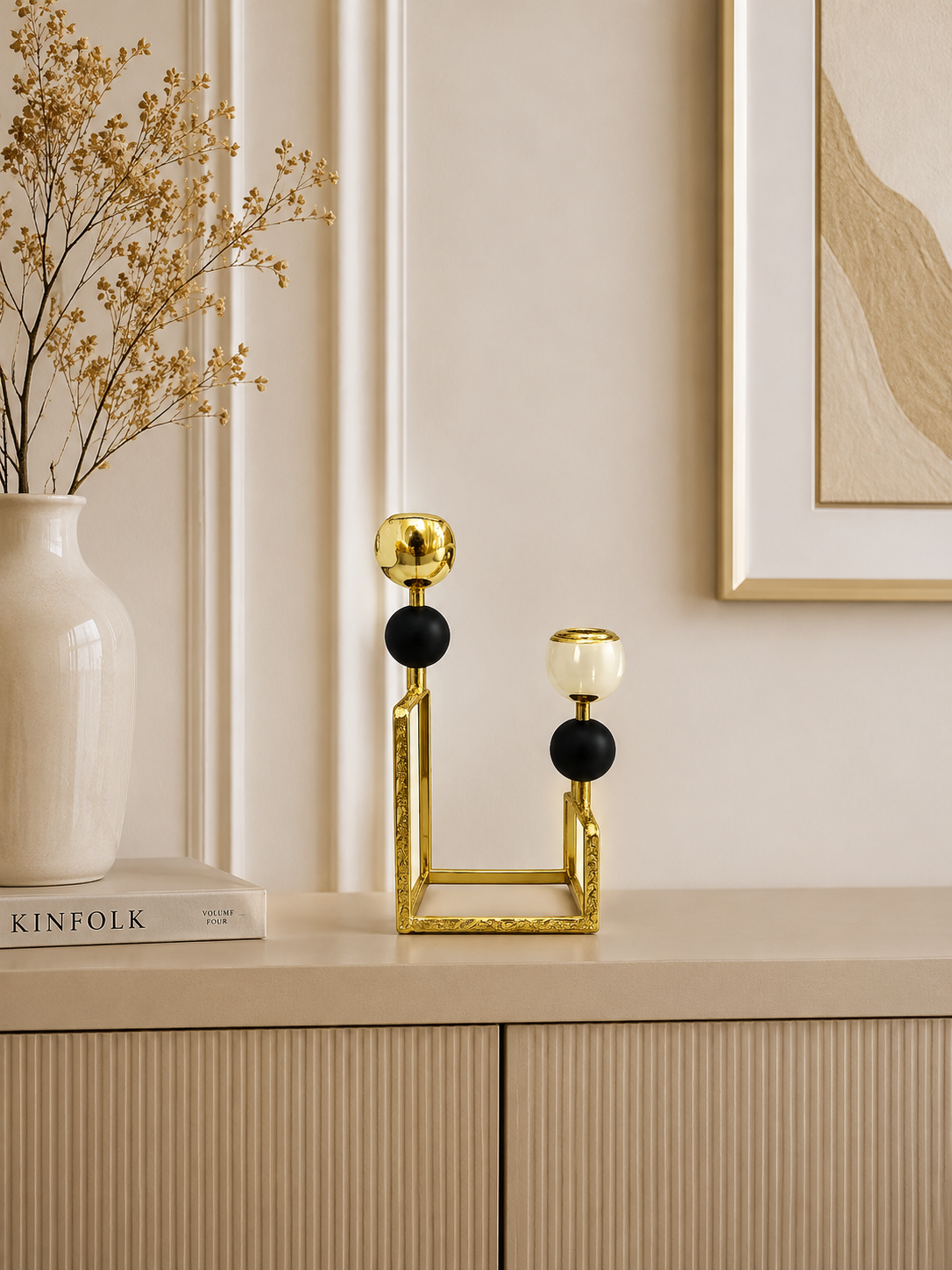 Luxury Gold Dual Taper Candle Holder with Black Accents
