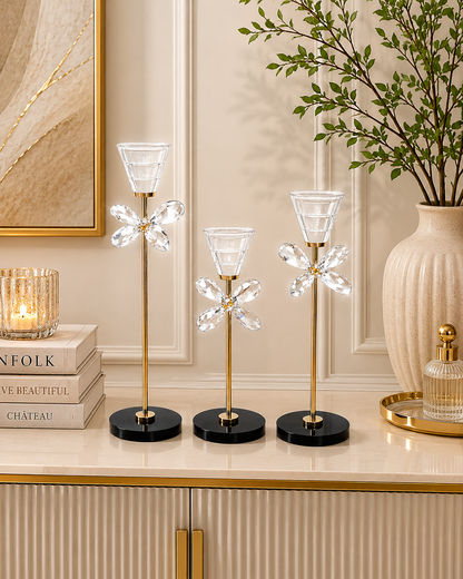 Luxury Crystal Flower Candle Holder Set of 3