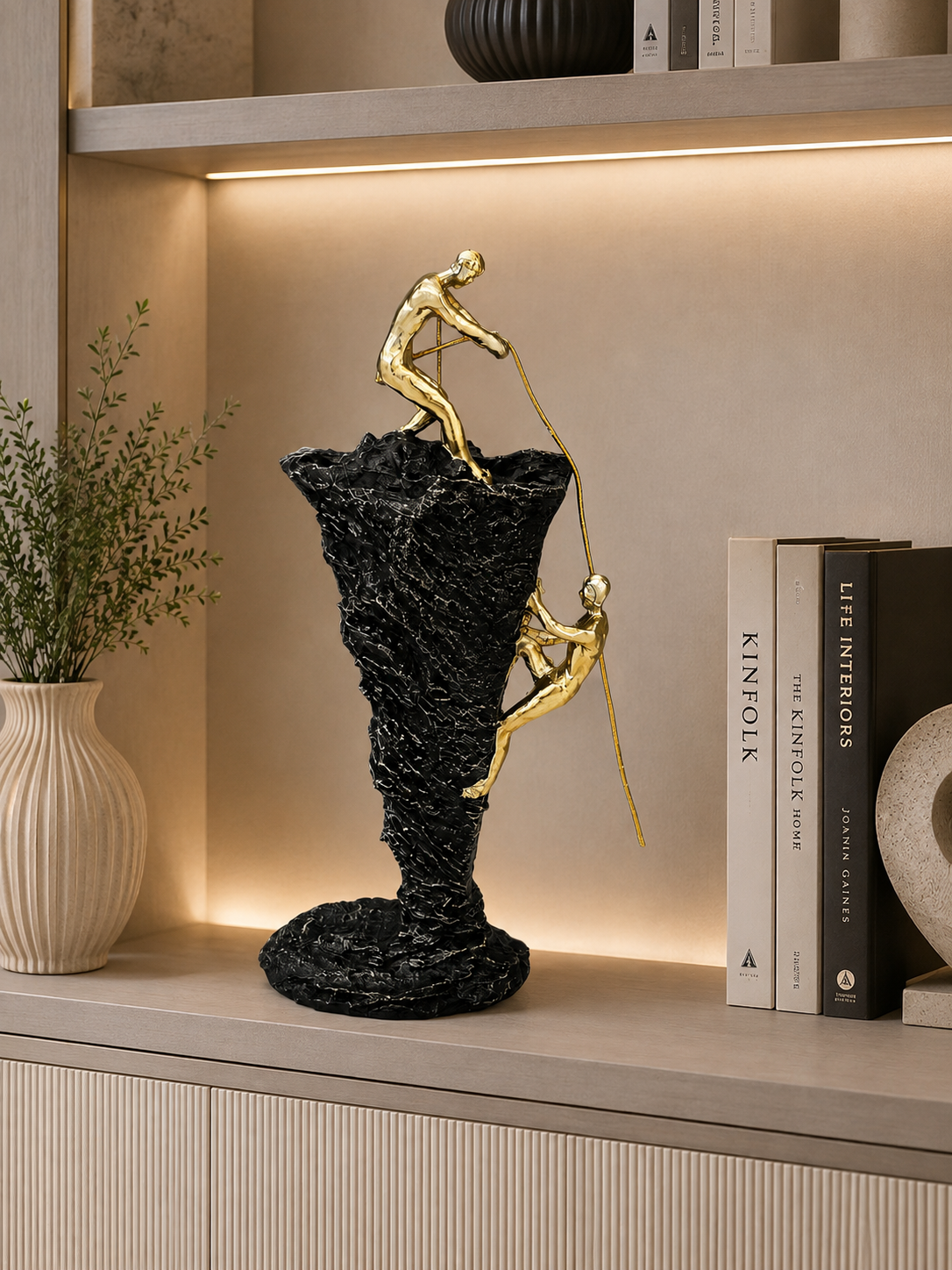Luxury Black & Gold Climbing Figures Tornado Sculpture