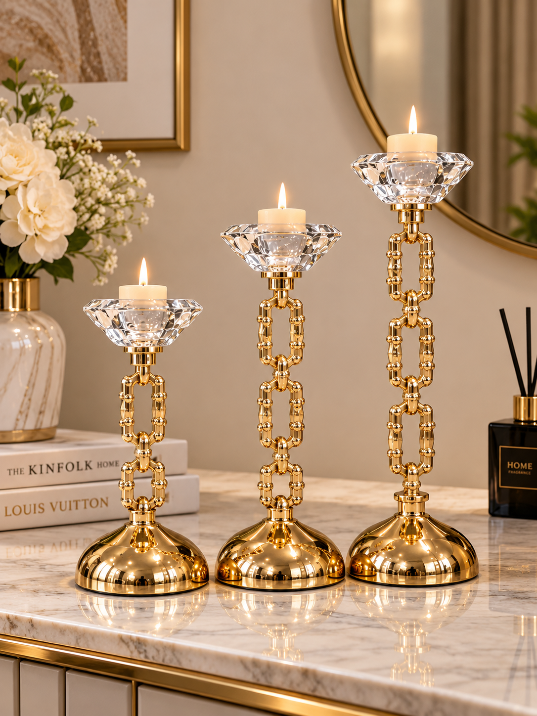 Luxury Gold Crystal Candle Holder Set of 3
