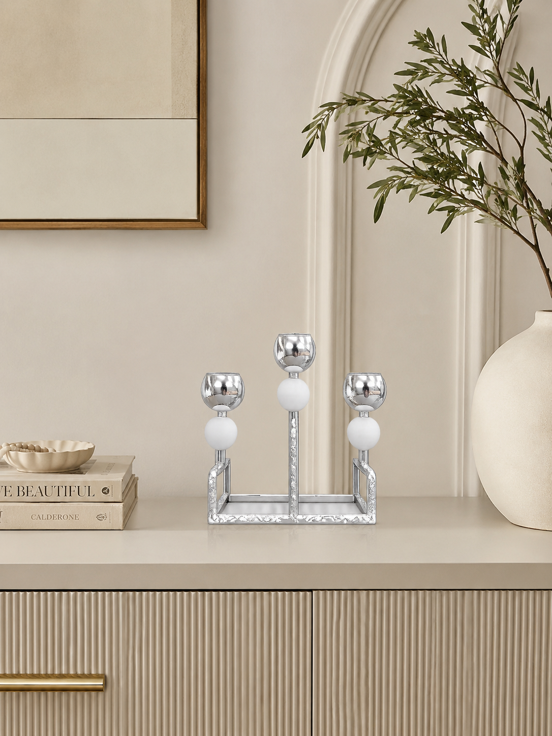 Luxury 3-Arm Silver Candle Holder
