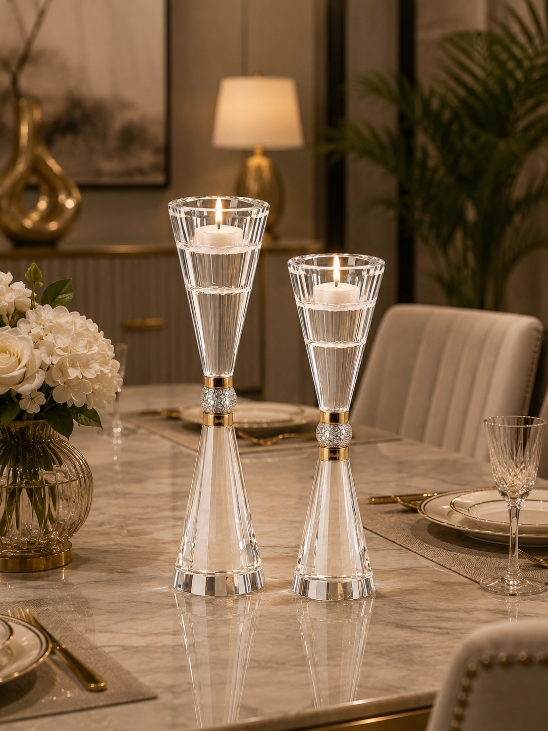 Luxury Crystal Glass Candle Holder Set of 2