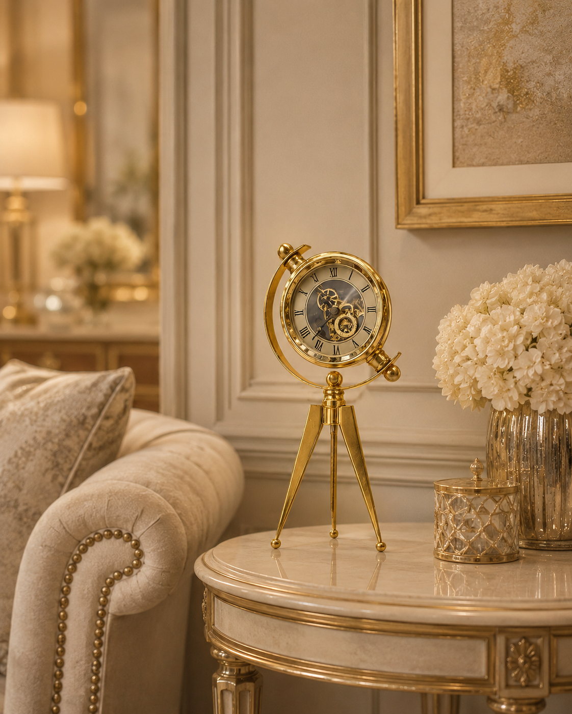 Luxury Vintage Gold Tripod Table Clock