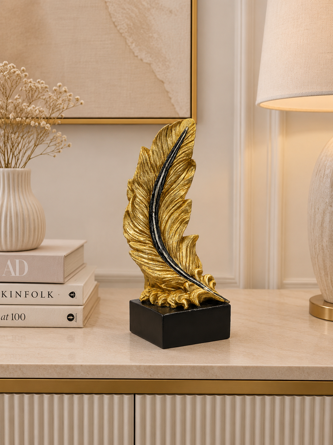 Luxury Gold Feather Sculpture