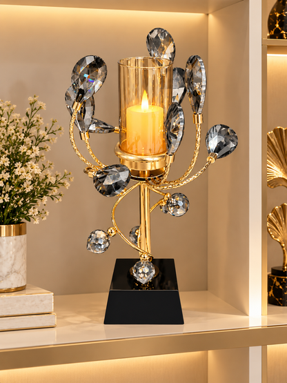 Luxury Gold & Black Crystal Candle Holder