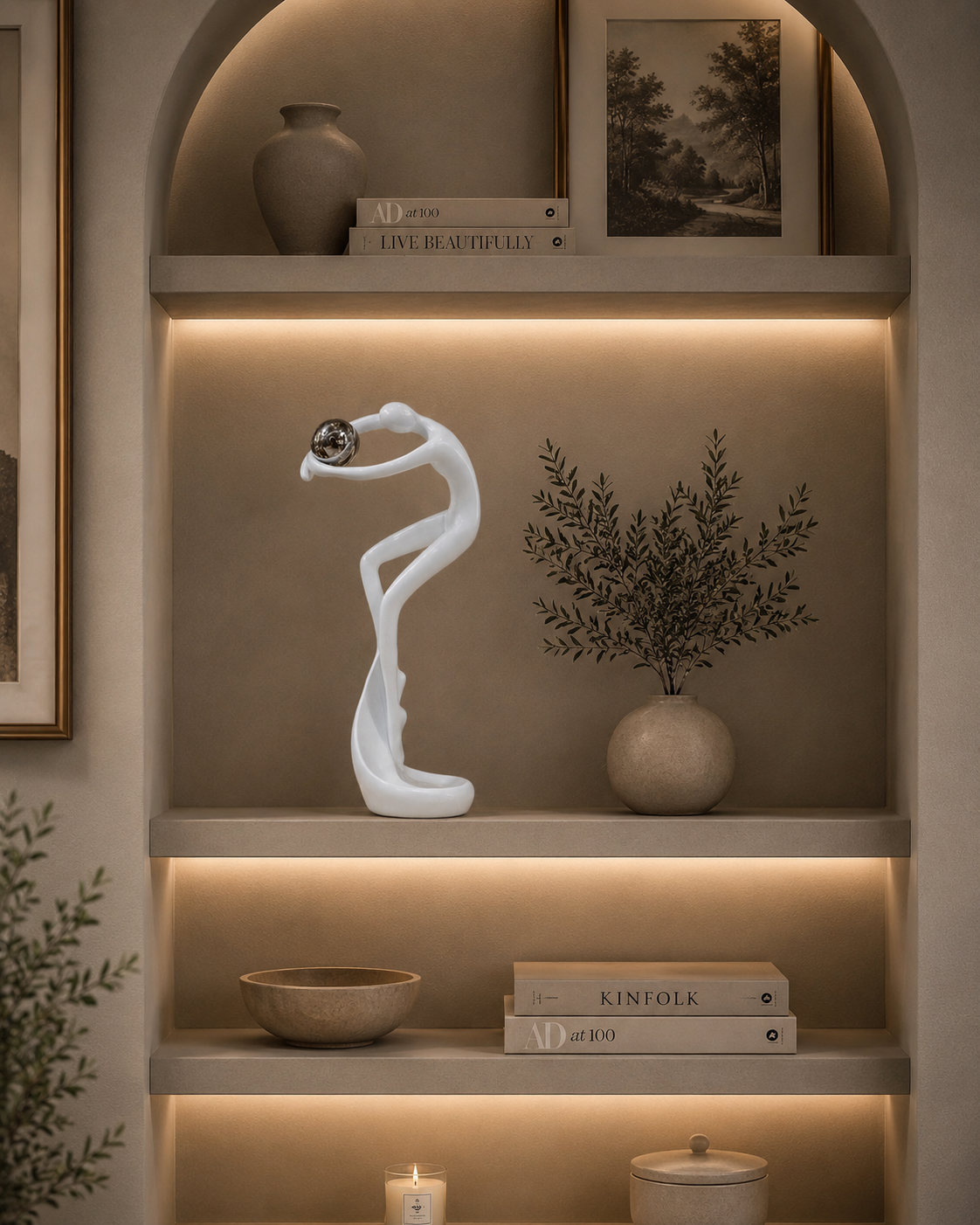 Modern Abstract Man Sculpture with Metal Ball