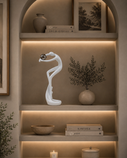 Modern Abstract Man Sculpture with Metal Ball
