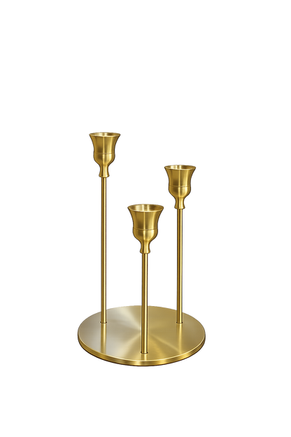 Luxury Gold Metal 3-Arm Taper Candle Holder