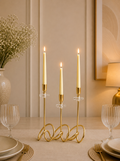 Luxury Gold Spiral Taper Candle Holder Set of 3