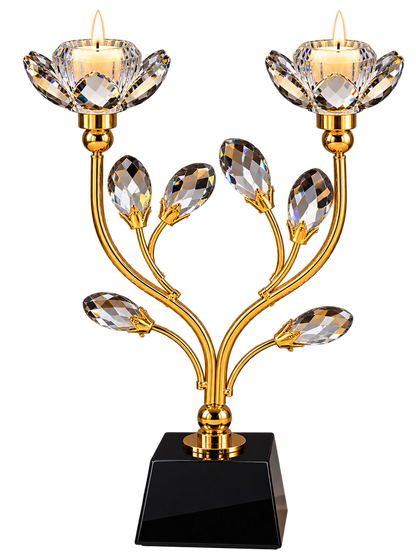 Luxury Gold Crystal Double Lotus Candle Holder