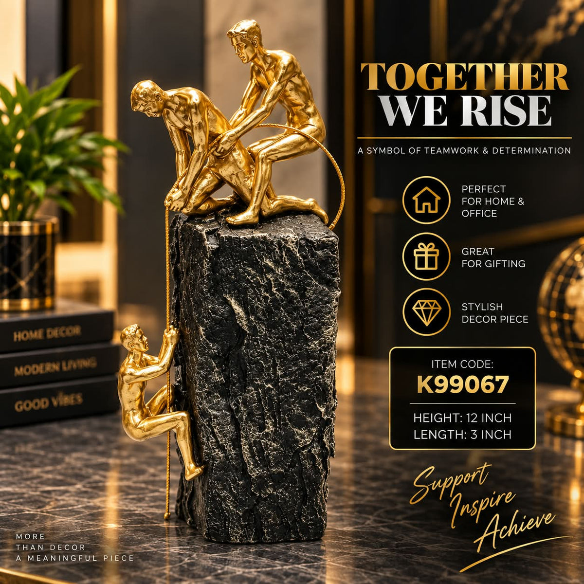 Together We Rise – Premium Gold & Black Teamwork Figurine