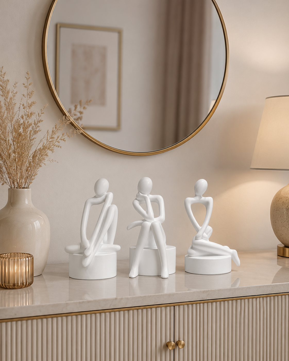 Modern Abstract White Thinker Sculpture - Set of 3