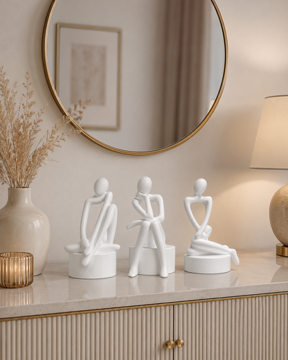 Modern Abstract White Thinker Sculpture - Set of 3