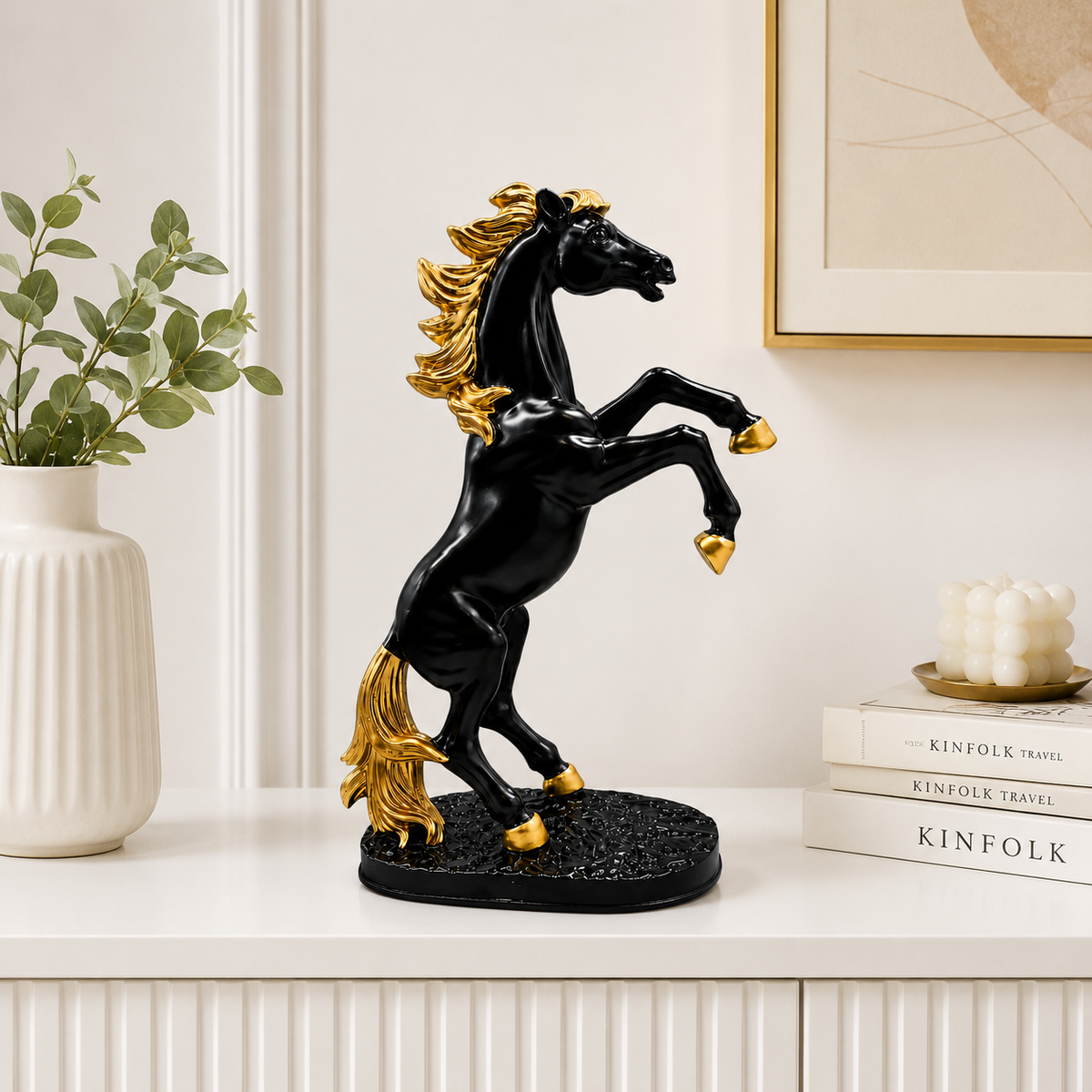 Luxury Black & Gold Rearing Horse Sculpture