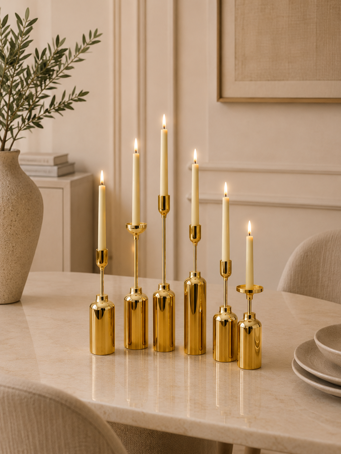 Modern Gold Metal Candle Holder Set of 6