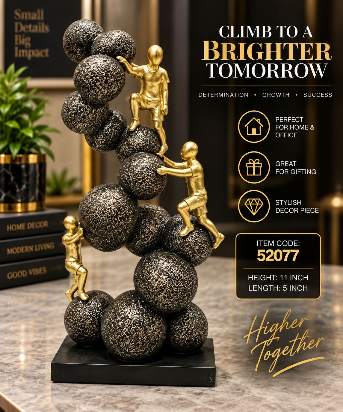 Climb Higher Together – Premium Gold & Black Motivational Figurine