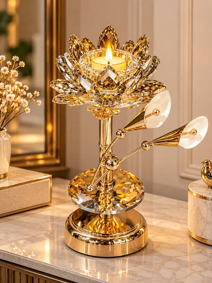 Luxury Gold Crystal Lotus Candle Holder