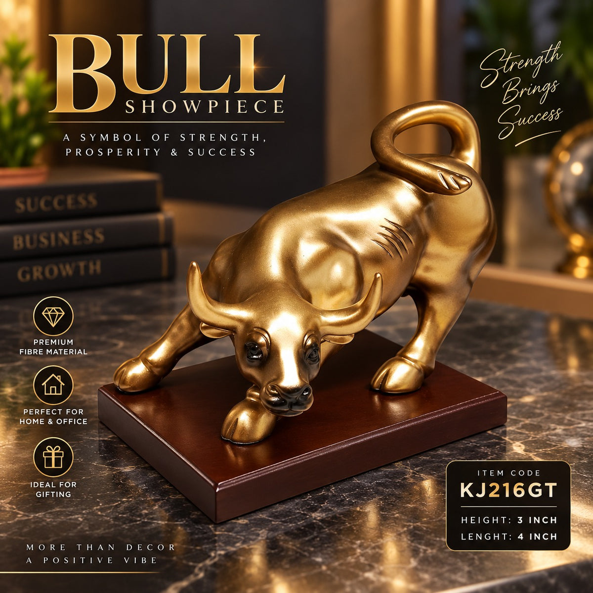 Golden Bull Statue – Premium Gold Prosperity & Success Decor