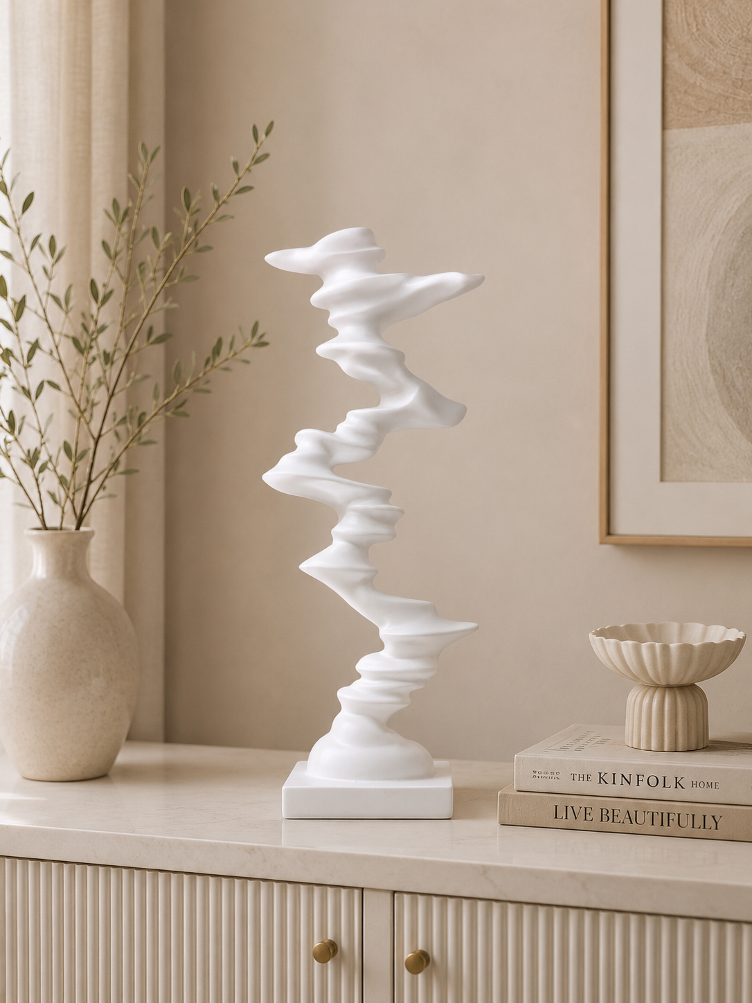 Modern Abstract White Resin Sculpture