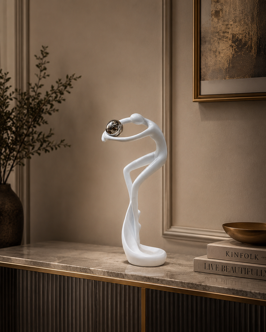 Modern Abstract Man Sculpture with Metal Ball