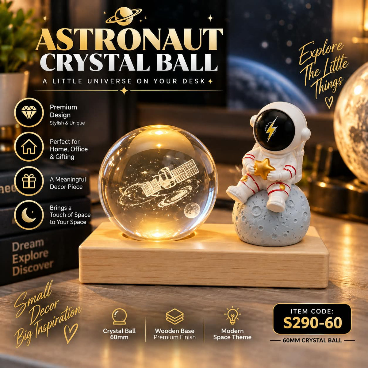 Elitezza Astronaut Crystal Ball™ – Space-Themed Luxury Desk Décor