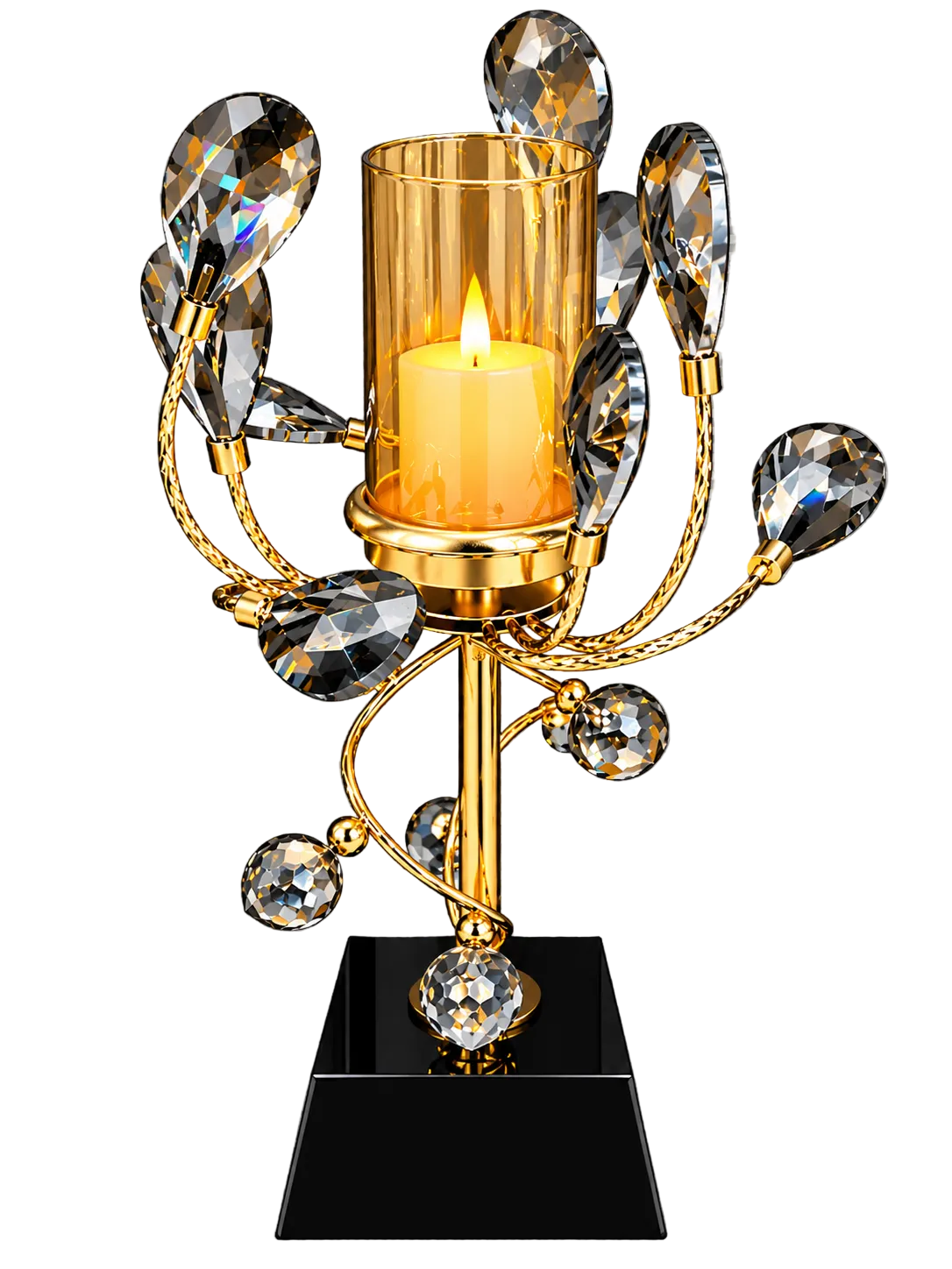 Luxury Gold & Black Crystal Candle Holder