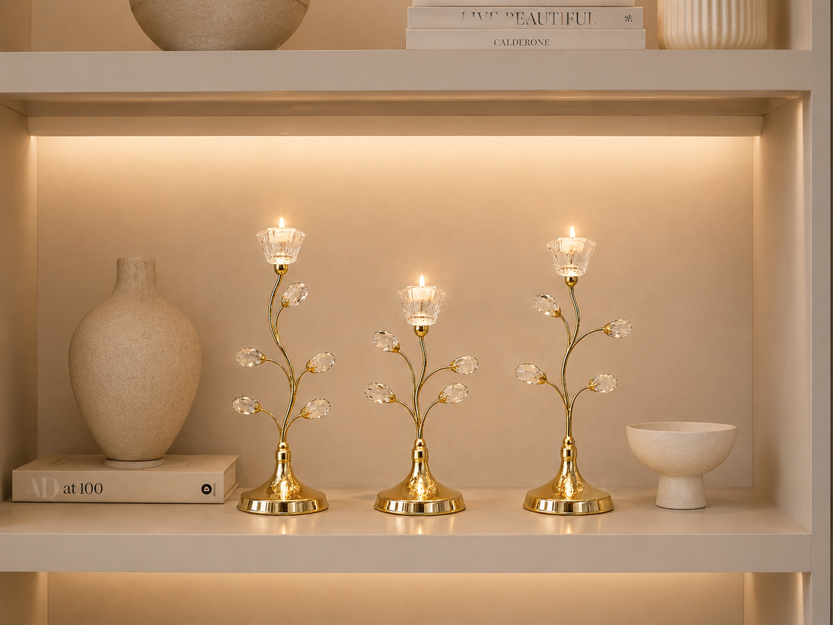 Luxury Gold Crystal Candle Holder Set of 3