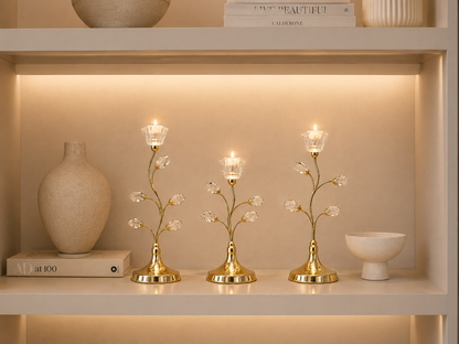 Luxury Gold Crystal Candle Holder Set of 3