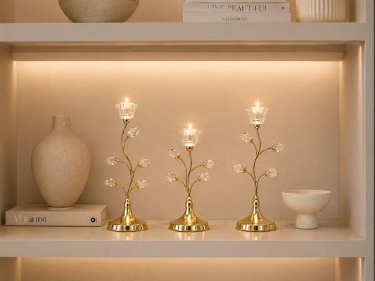 Luxury Gold Crystal Candle Holder Set of 3