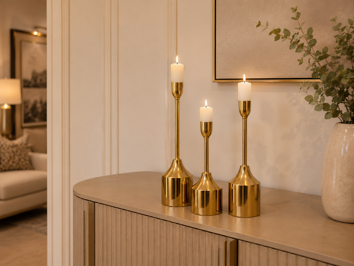 Luxury Gold Metal Candle Stand Set of 3