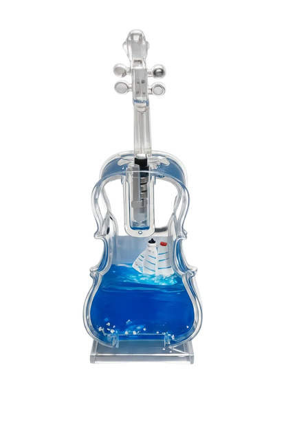 Violin-Shaped Liquid Wave Paperweight with Sailing Ship