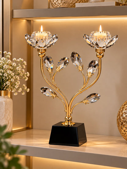 Luxury Gold Crystal Double Lotus Candle Holder