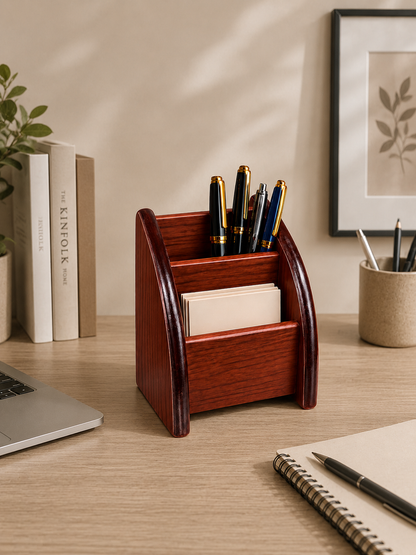 Premium Wooden Desk Organizer with Pen Holder & Memo Storage