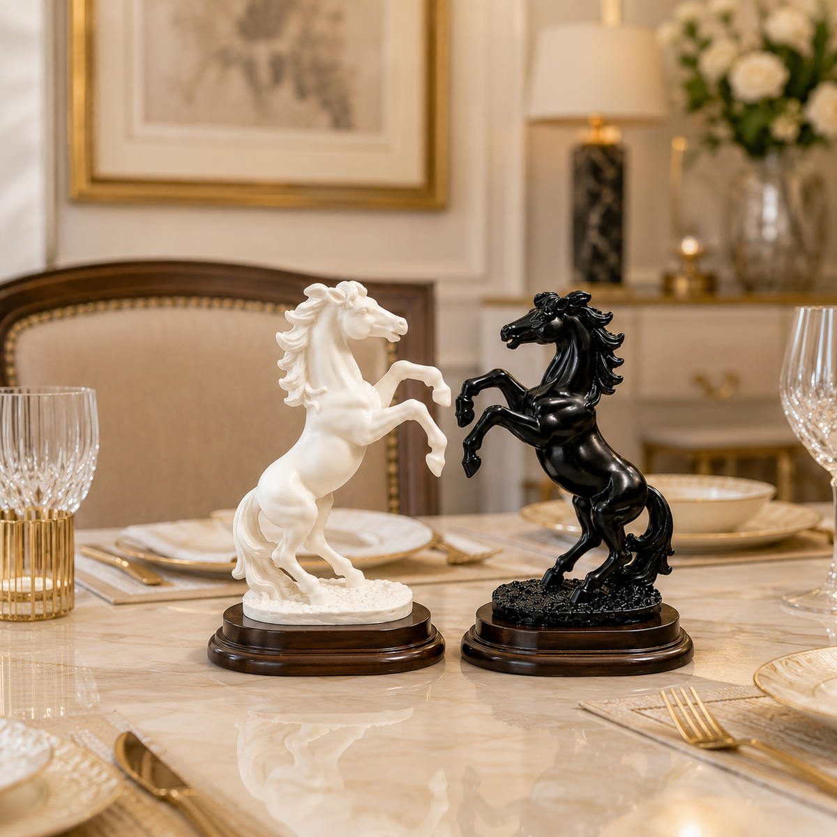 Rearing Horse Pair Statue