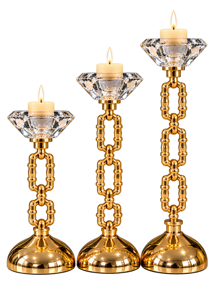 Luxury Gold Crystal Candle Holder Set of 3