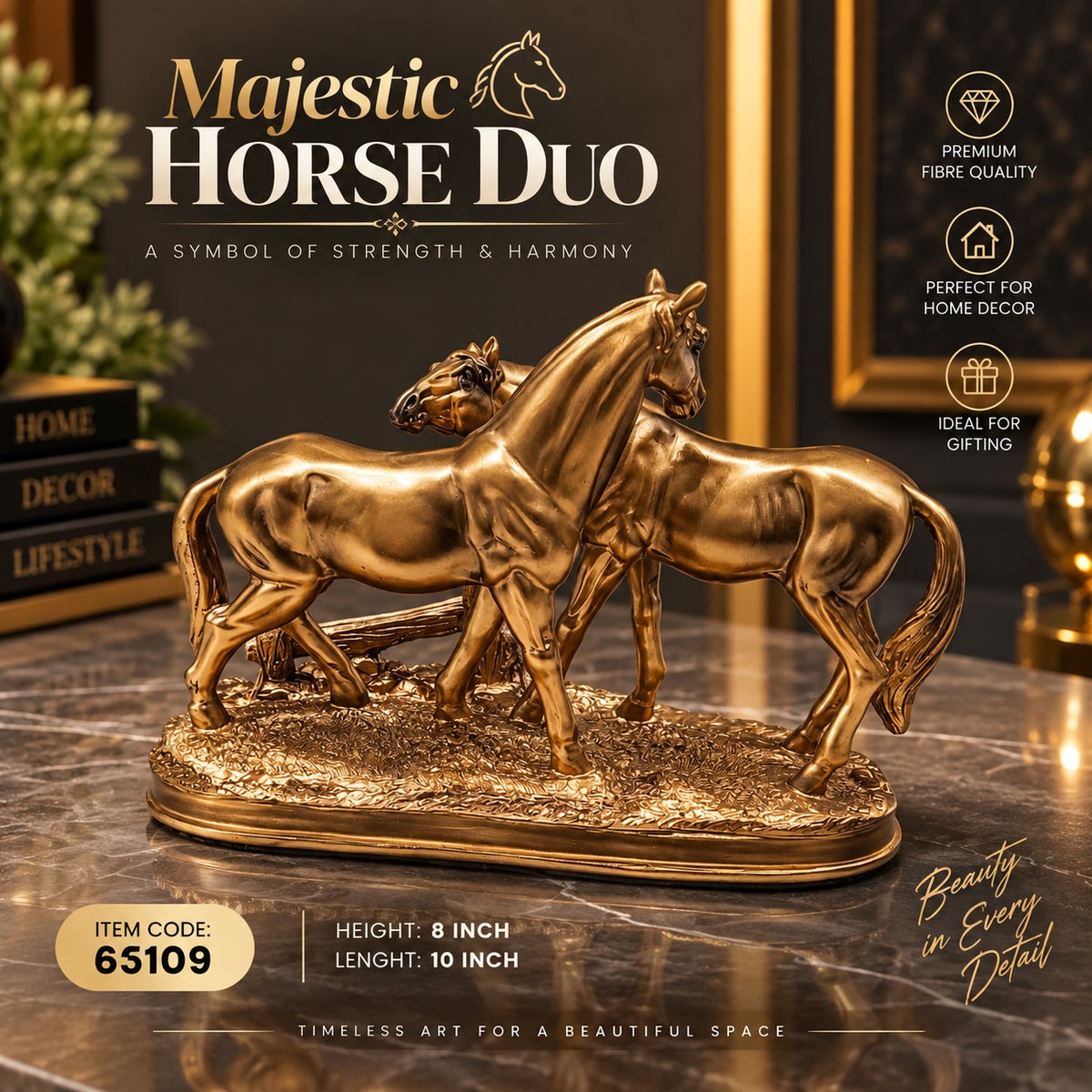 Elitezza Majestic Horse Duo™ – Luxury Golden Horse Sculpture
