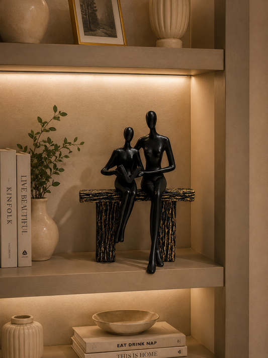 Abstract Couple Sitting on Bench Resin Sculpture