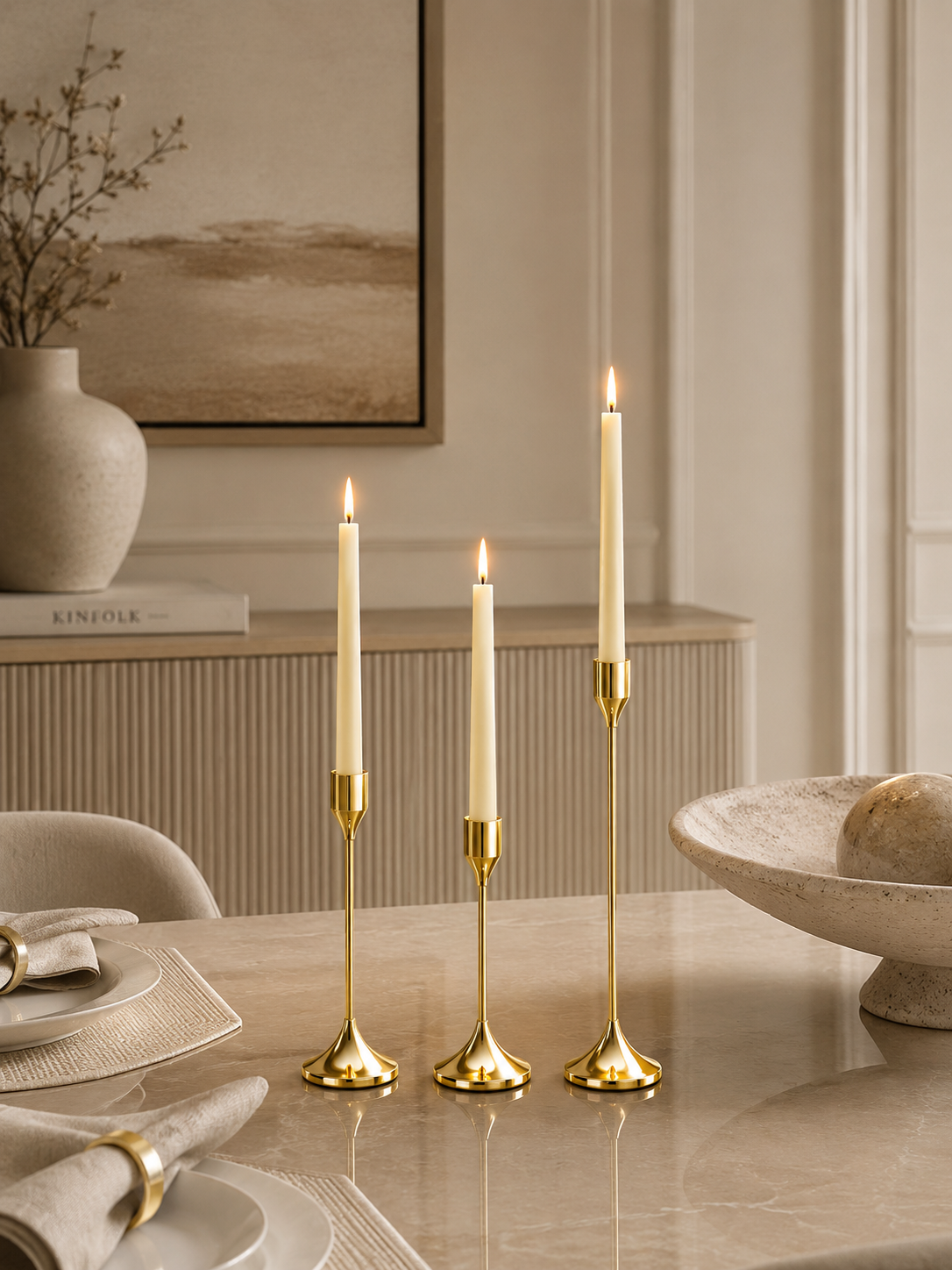 Luxury Gold Metal Candle Holder Set of 3